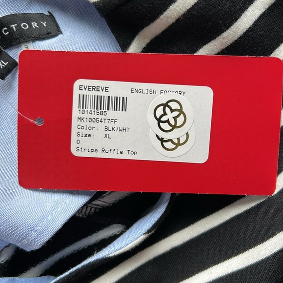 Evereve English Factory Breton Tee Stripe Ruffle Top Women Fold Over Cuff XL NEW - Picture 9 of 10